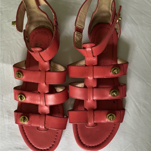 COACH Oleta Gladiator Turnlock ankle Sandals Flats Coral Leather sz 8B - Picture 6 of 7